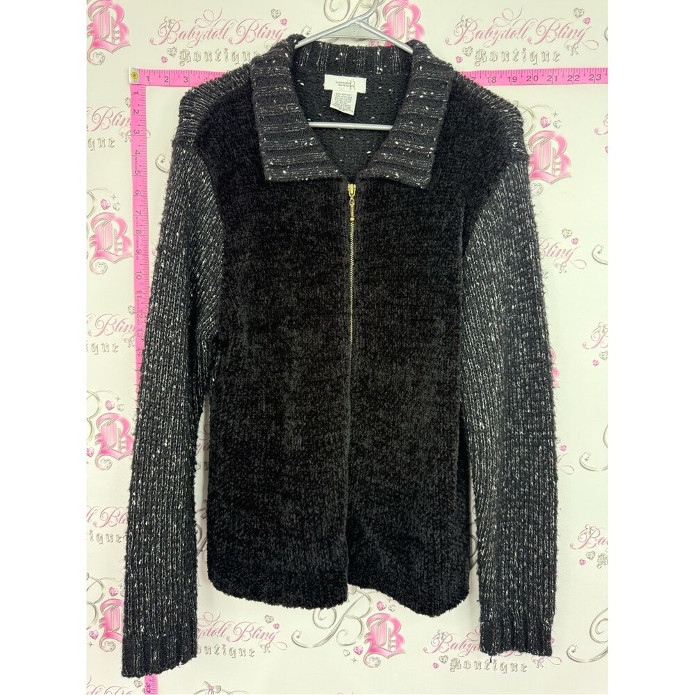 Northern Reflections sparkly Black and Charcoal Zip-Front Chenille Cardigan
